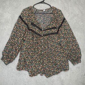 Old Navy womens long sleeve top floral crotchet cottage prarie button up plus 3X